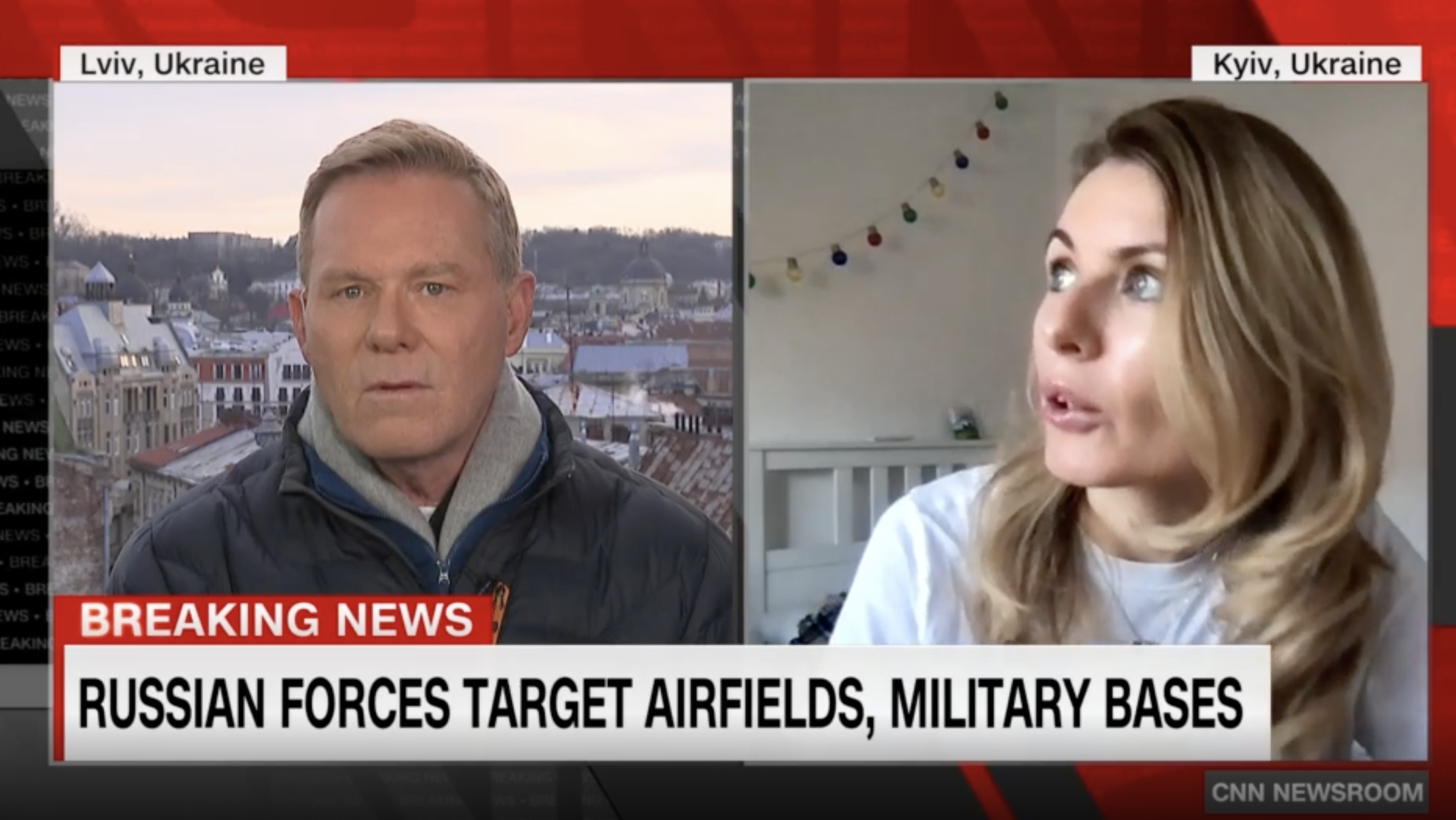 La deputata ucraina Lesia Vasylenko ha parlato con la CNN Ucraina il 25 febbraio mentre gli aerei si libravano in alto.